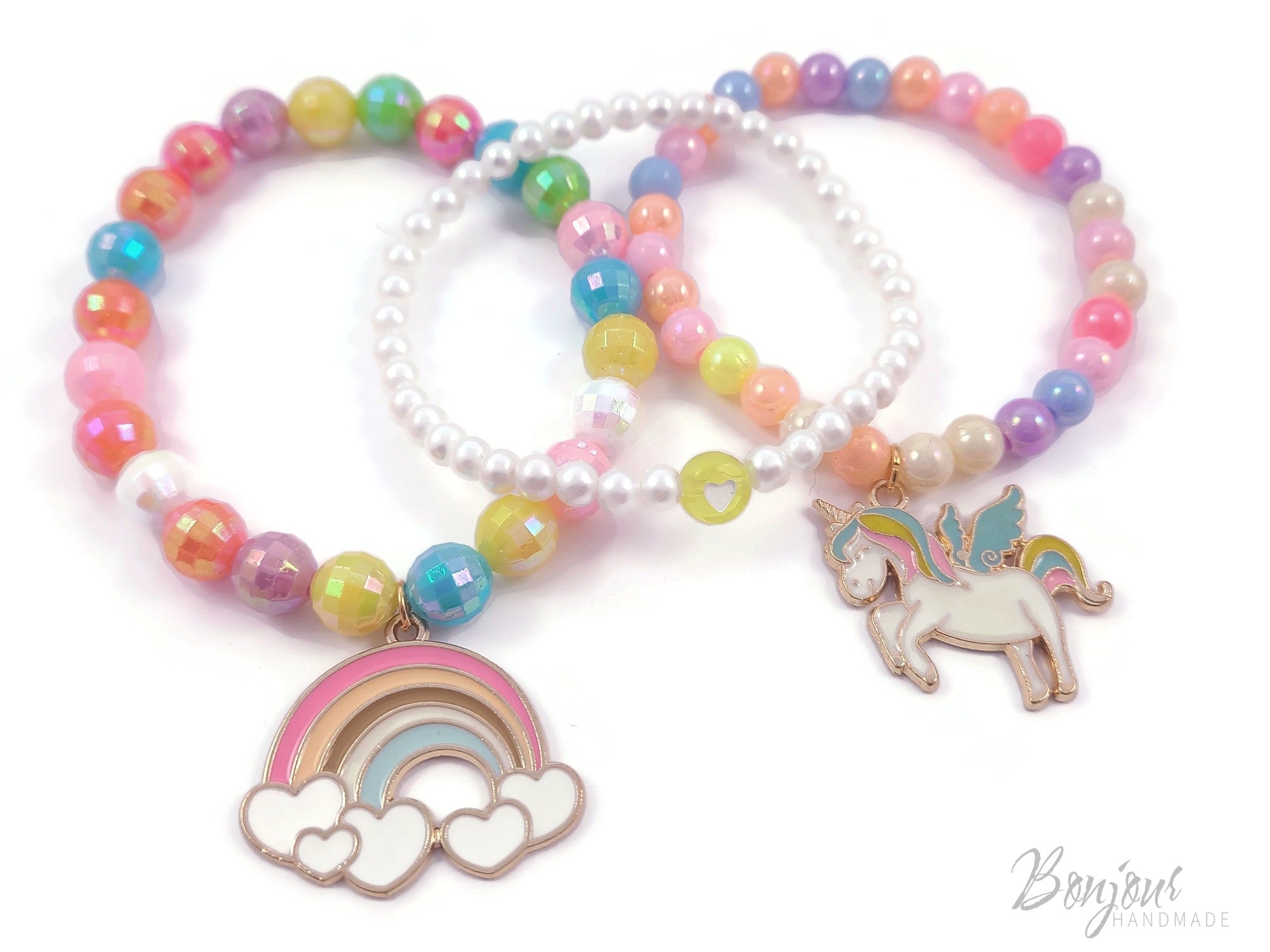 Lot De 10 Bracelets Perles Filles – Licorne, Sirène, Arc-en-Ciel, Princesse – Bijoux D'Amitié Extensibles Et Colorés Pour Enfants