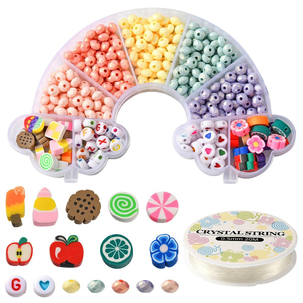 Fruit beads kit, Rainbow shaped box, Assorted acrylic and clay beads