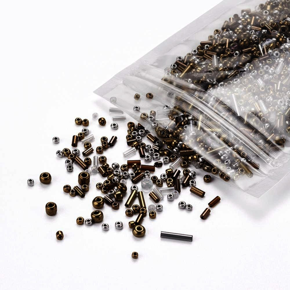 Bronze glass seed bead grab bag, Mixed shapes