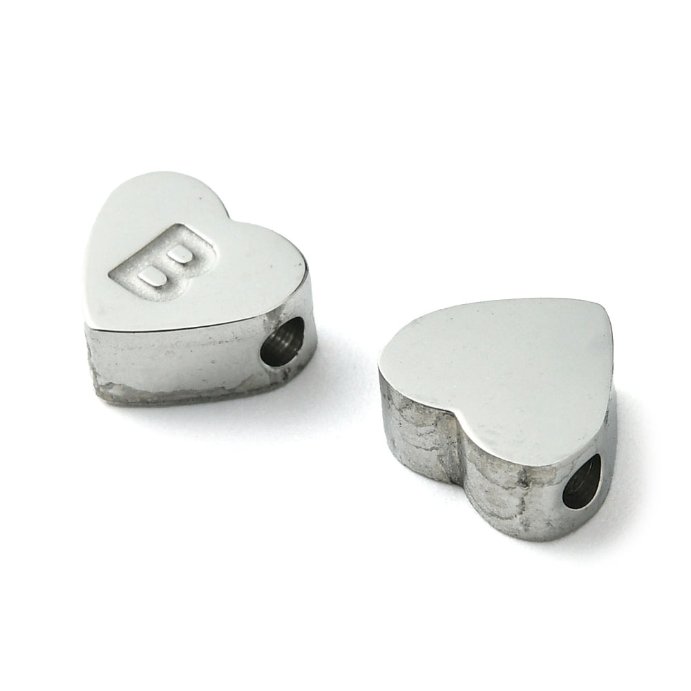 1 Surgical steel heart letter bead