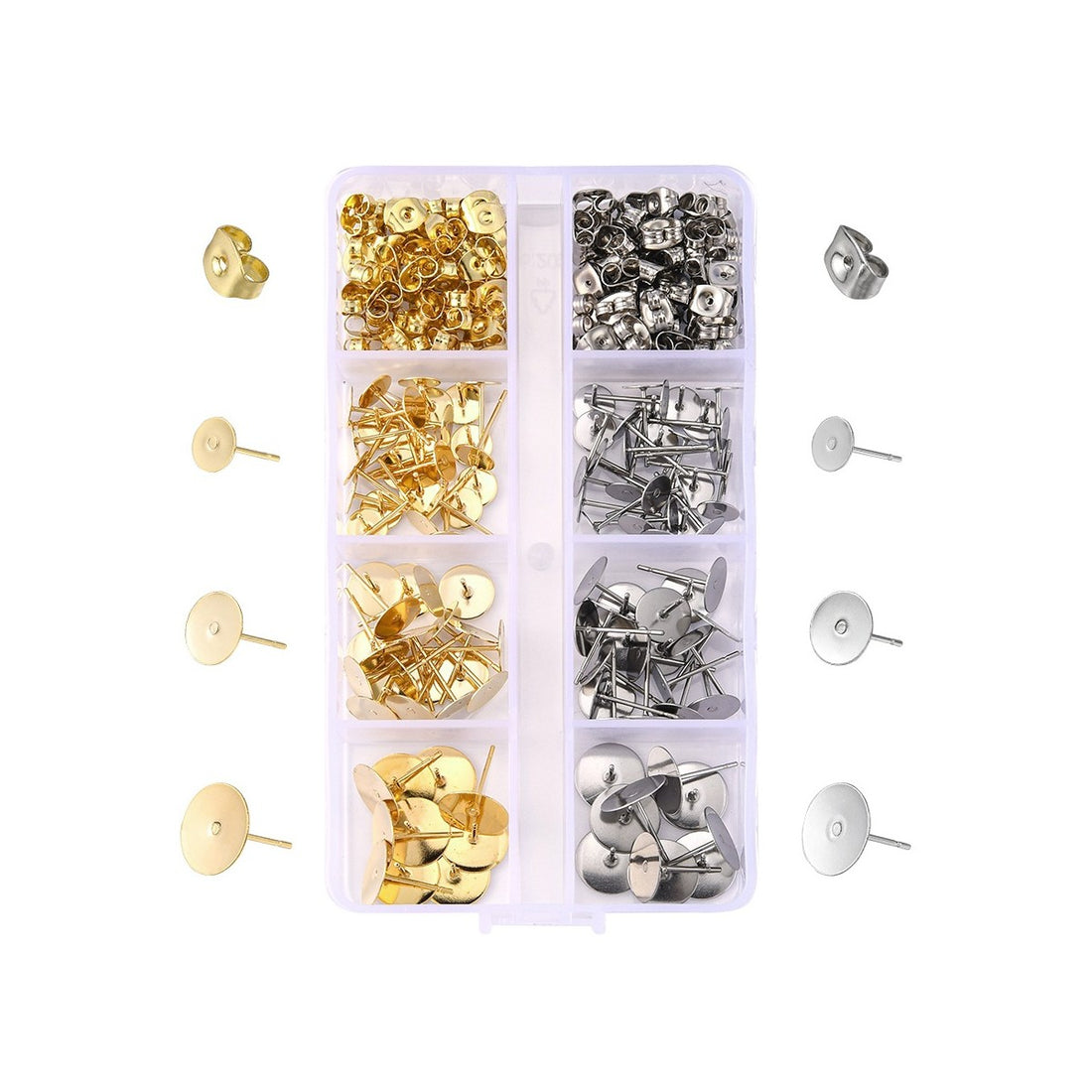 Earring making starter kit, Posts and backs 240pcs, Stainless steel jewelry findings