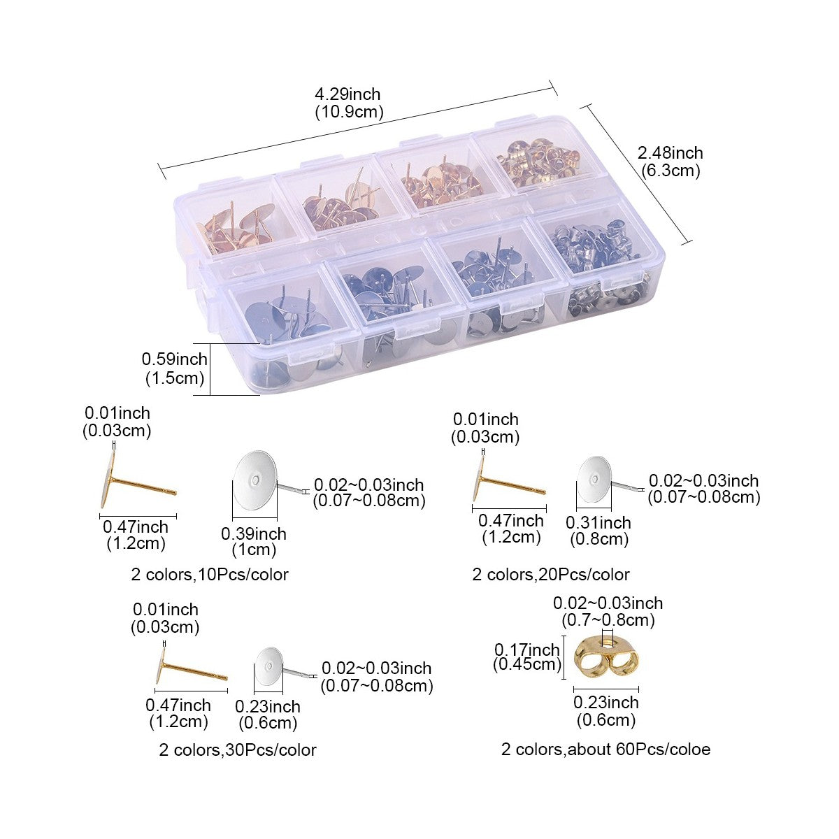 Kit pour la fabrication de boucles d'oreille, Clous et stoppeurs en acier inoxydable