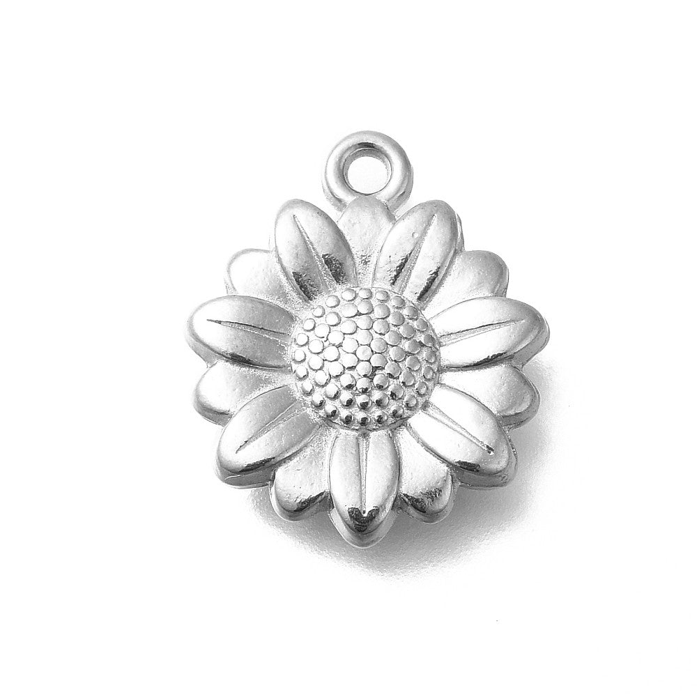 1 breloque tournesol 15mm en acier inoxydable