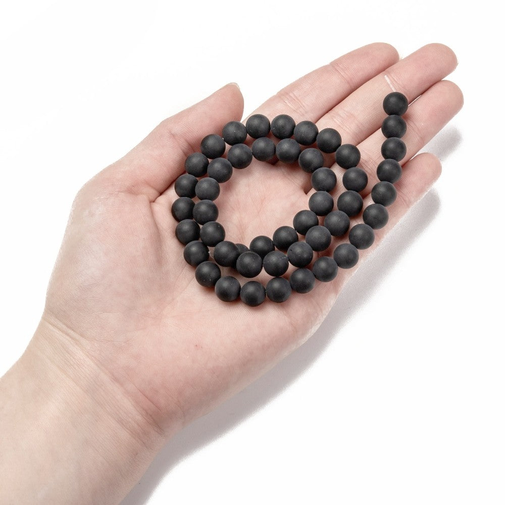 Pierres Naturelles Noires Givrées Rondes 6 ou 8mm