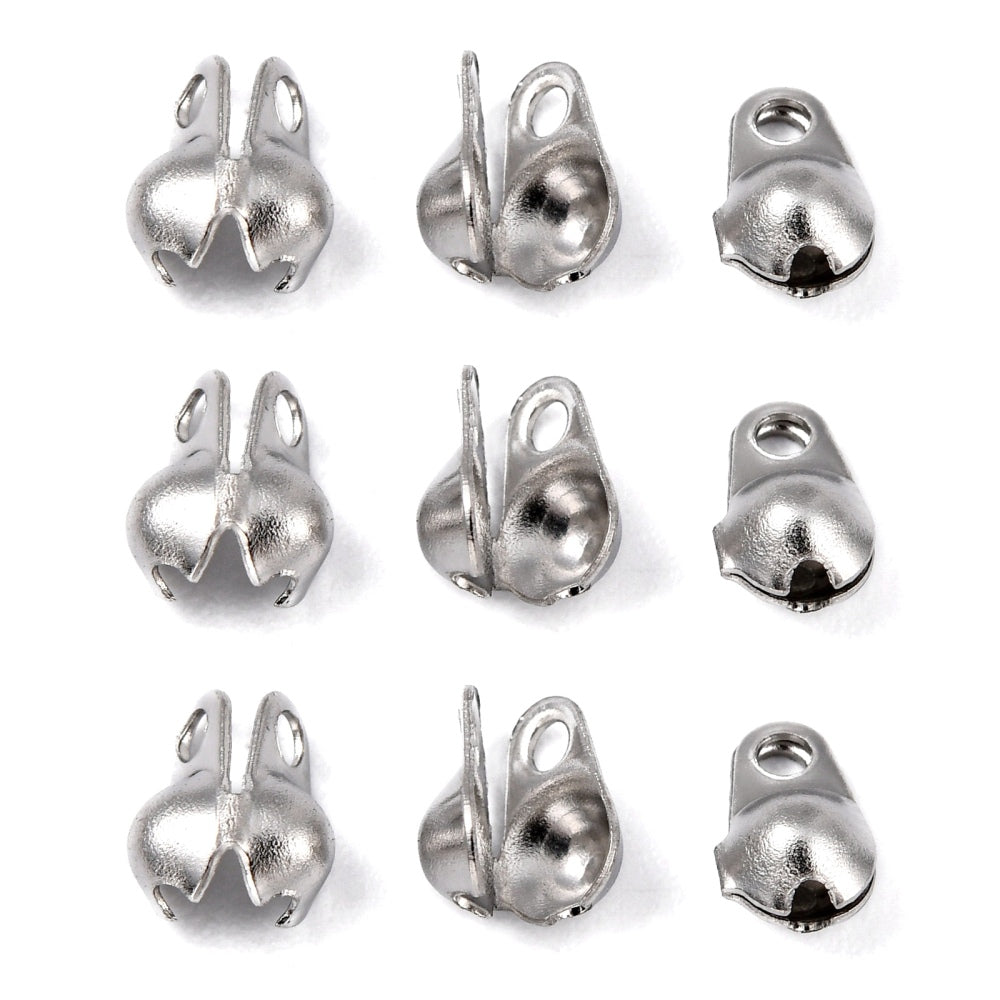 Stainless steel bead tips, 50pcs knot covers, Clamshell crimp cover ends