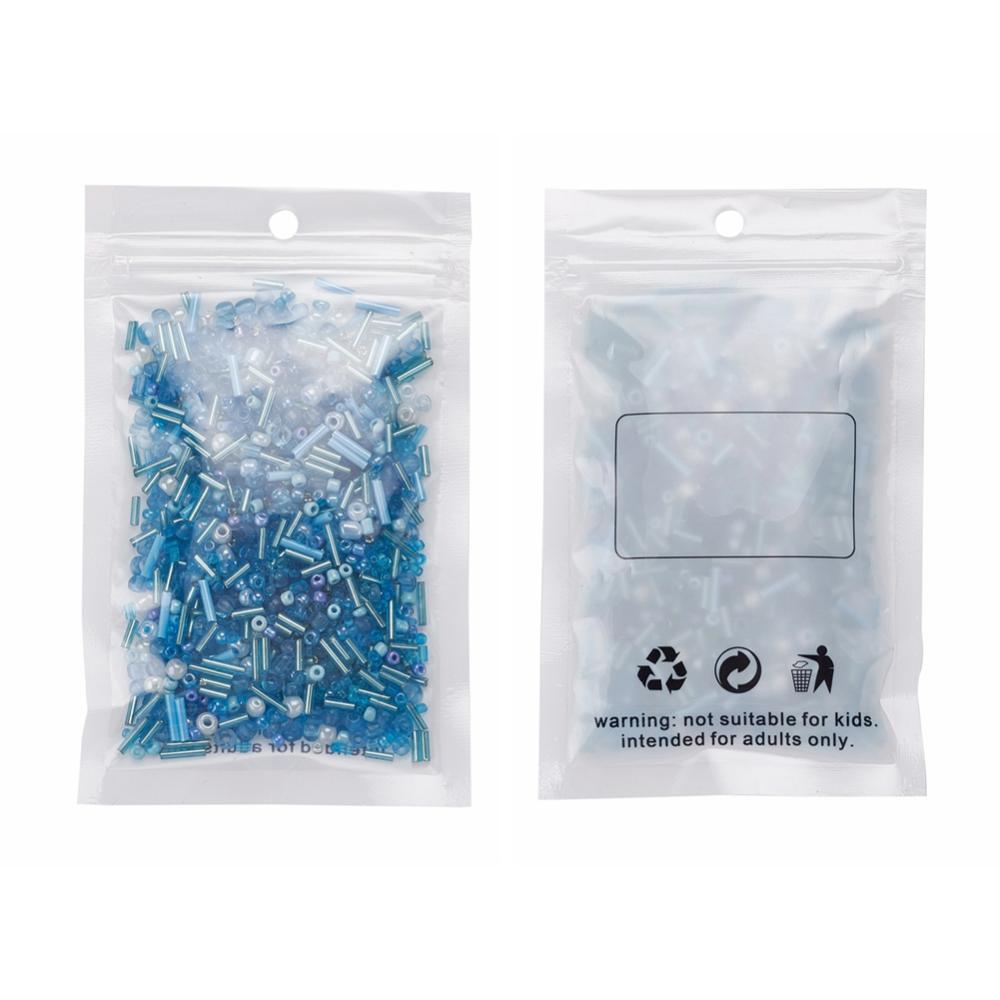 Aqua glass seed bead grab bag, Mixed shapes