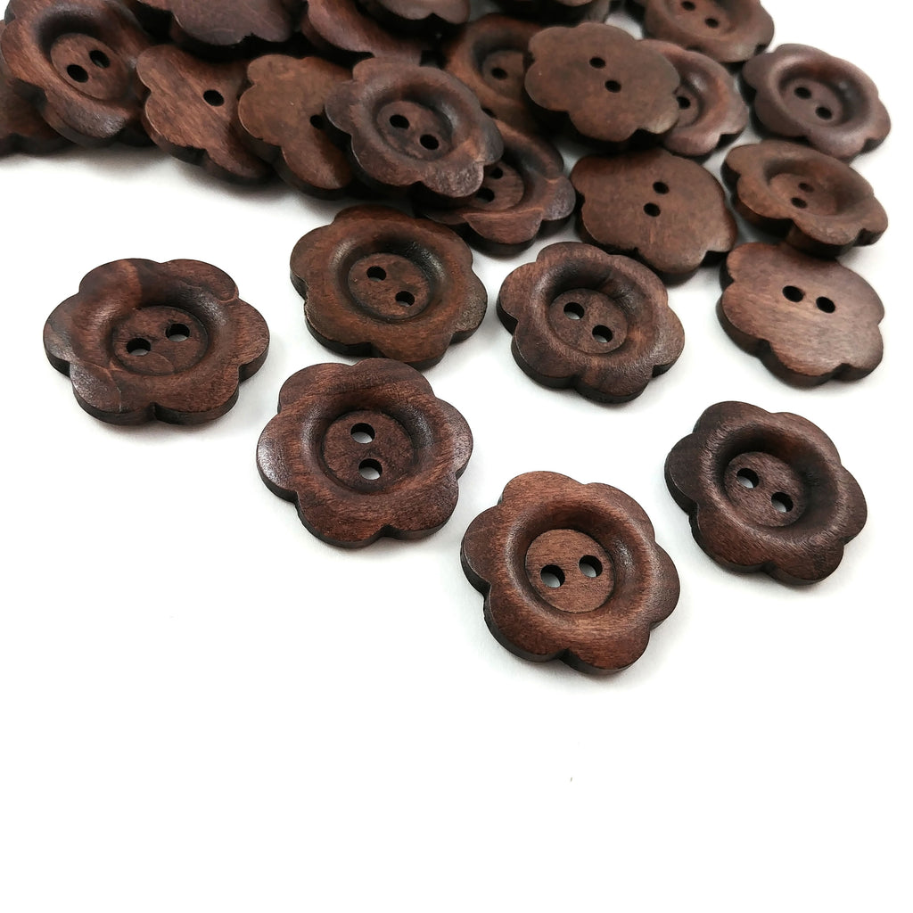 6 tan brown wooden buttons 25mm