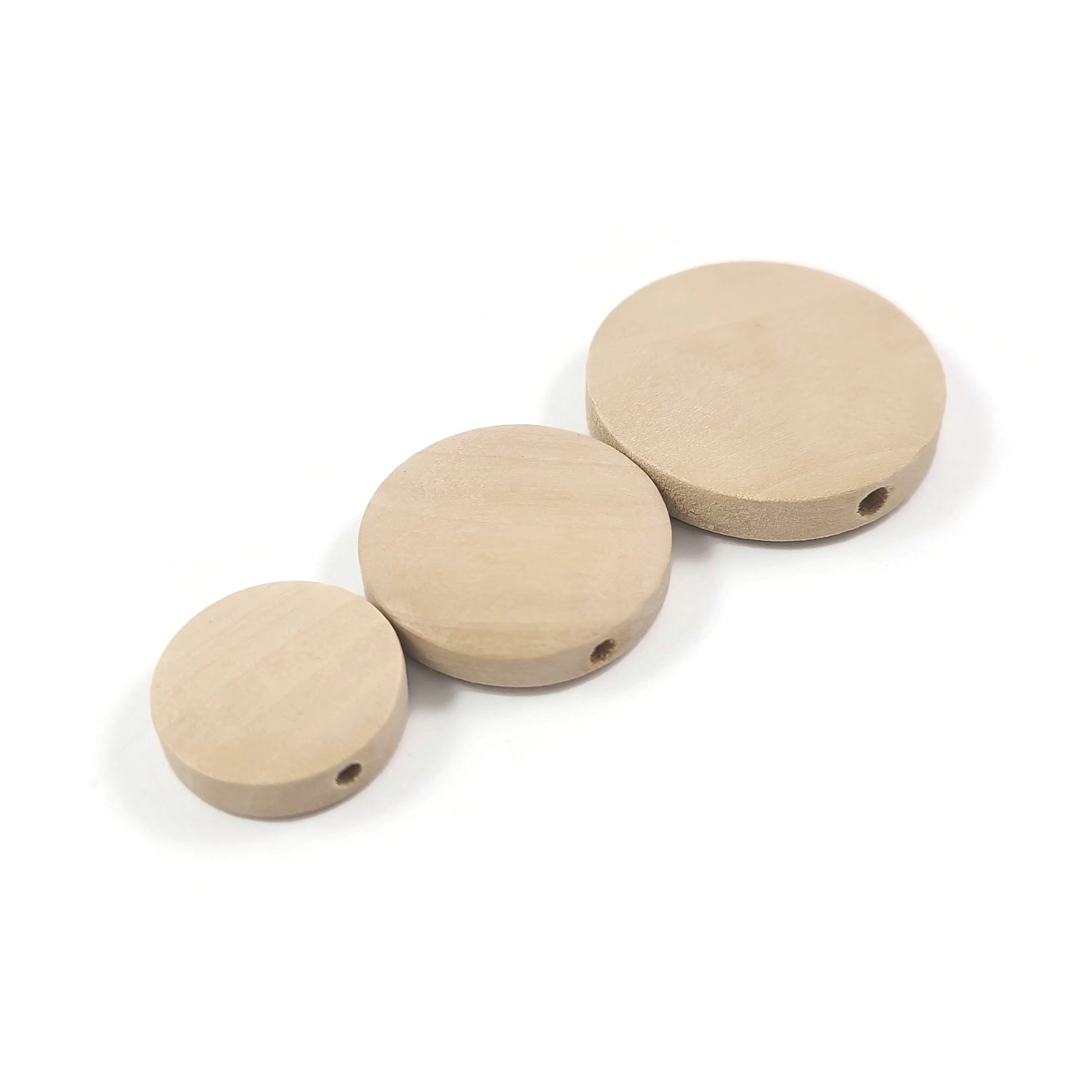 Flat wooden beads 15mm, 20mm or 25mm