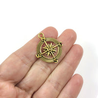 Compass rose charm - Hypoallergenic pendant - Gold, bronze, or silver plated