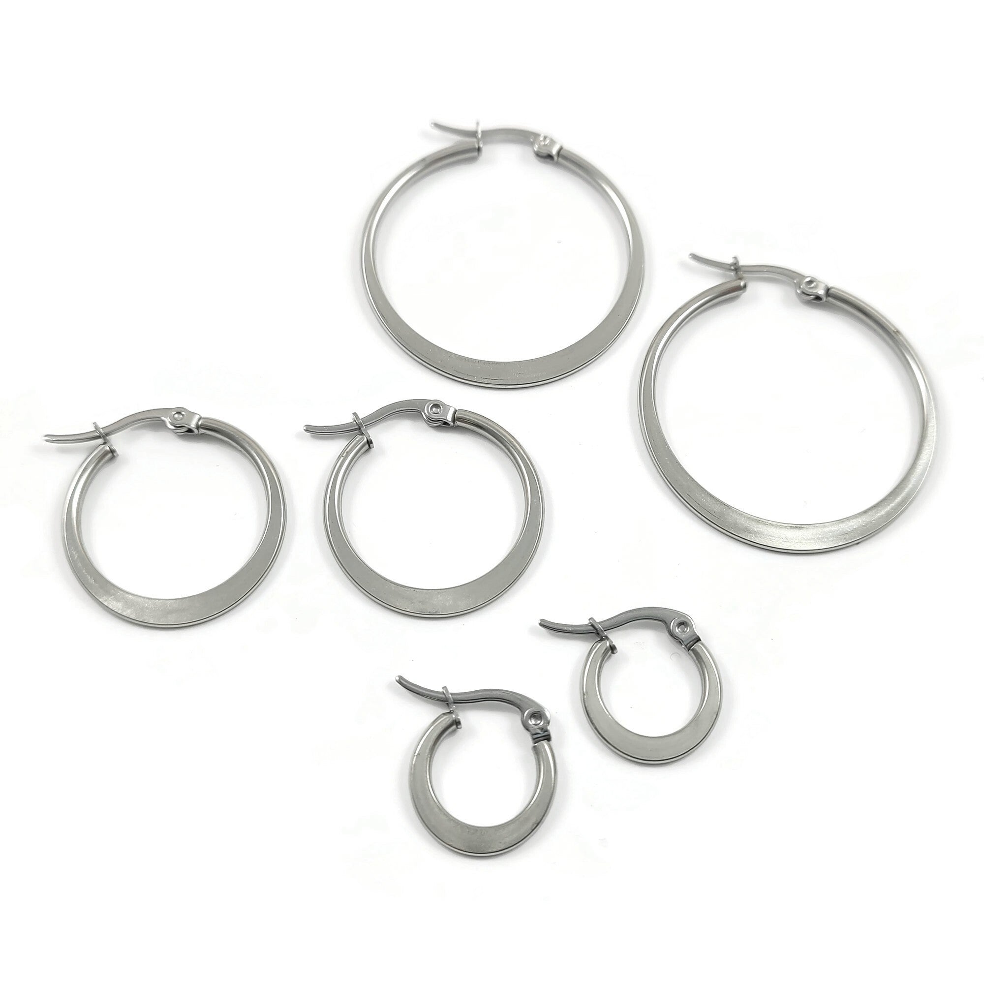 Silver stainless steel latch back earring hoops