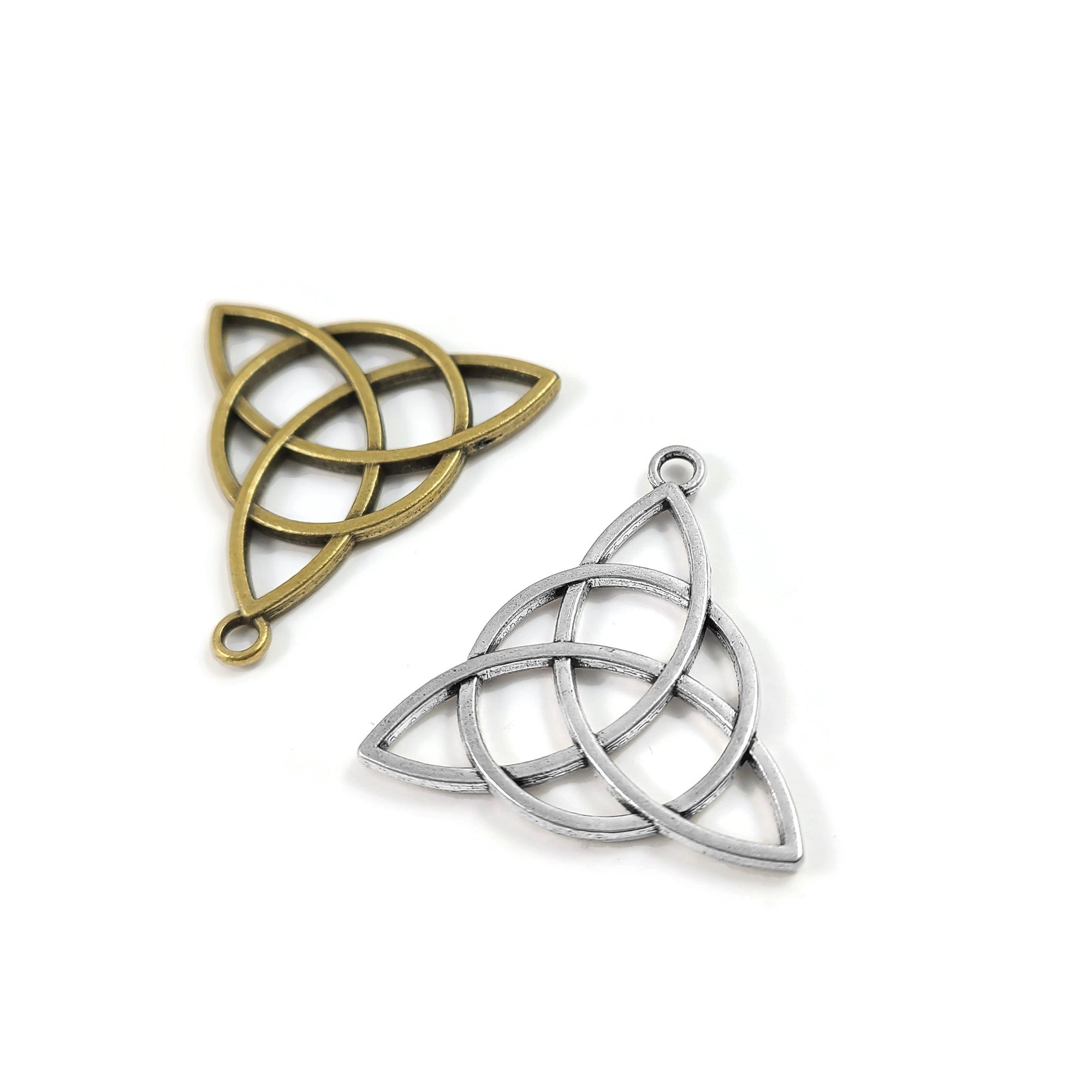 2 celtic triangle knot charms, 30mm metal pendants, Nickel free, lead free and cadmium free