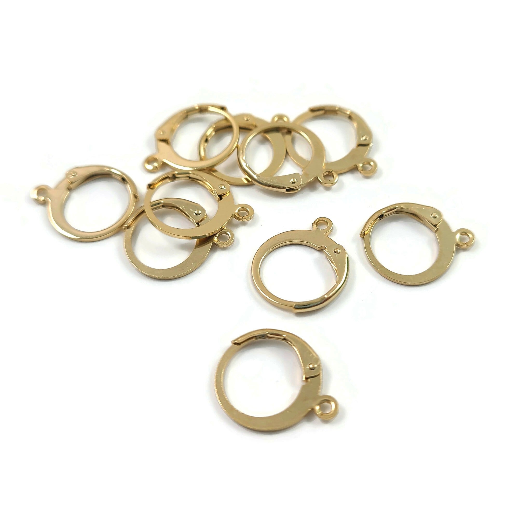 Gold Ear Hooks, 8 Gold Plated Brass Earring Wires, Earring Hooks (21x7.5mm)  BS 1824