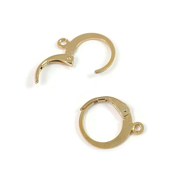 12mm 24k Shiny Gold Leverback Earring Clasps, Round Leverback Earring,  Leverback Ear Wire, Small Hoop Earrings, Gold Plated Earring, EG076 