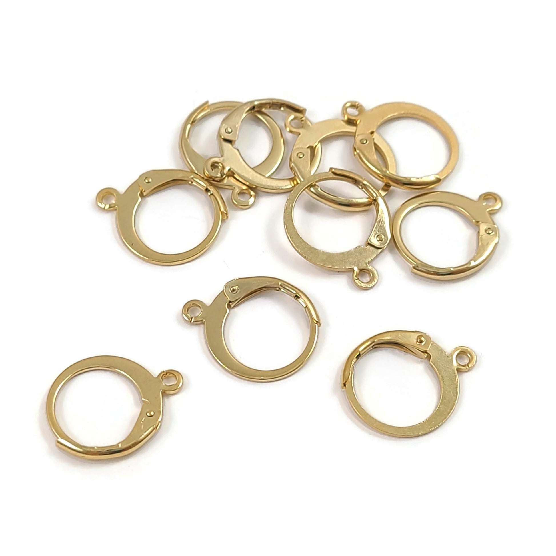 24K Gold plated round lever back, Stainless steel hoop earring hooks