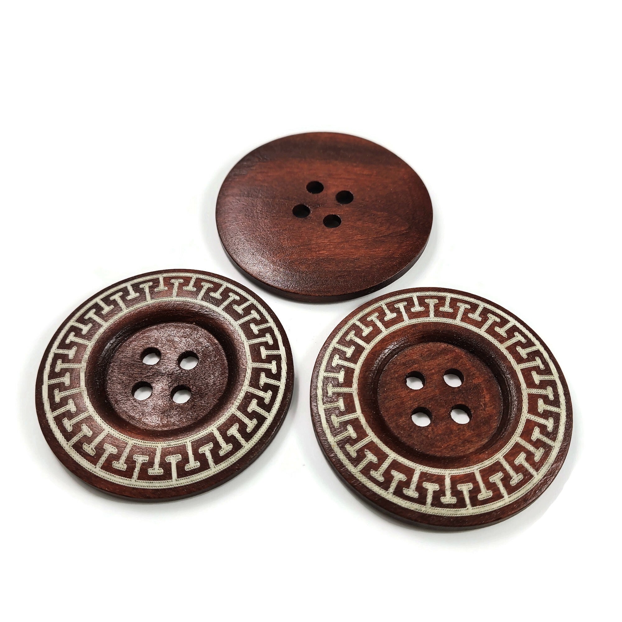 Bouton extra gros - motif aztèque - bouton en bois de 60mm