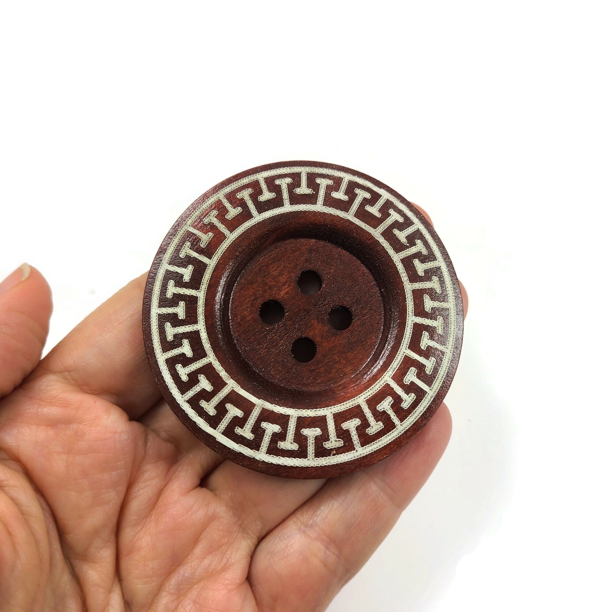 Extra large wooden aztec button 60mm (2 3/8")