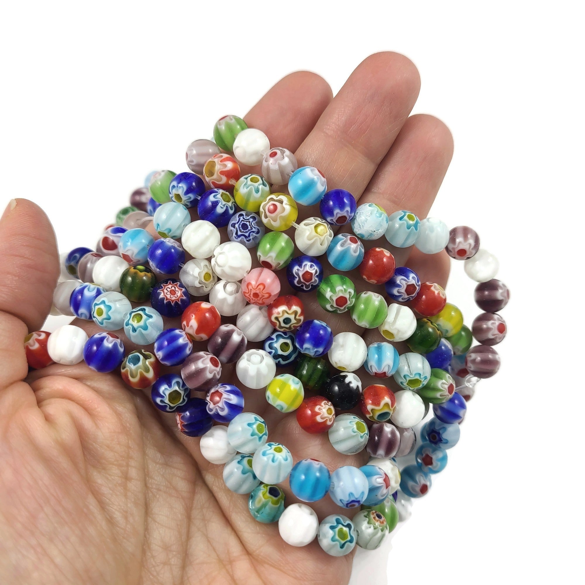 Millefiori glass beads, Assorted mixed colors, Jewelry making supplies