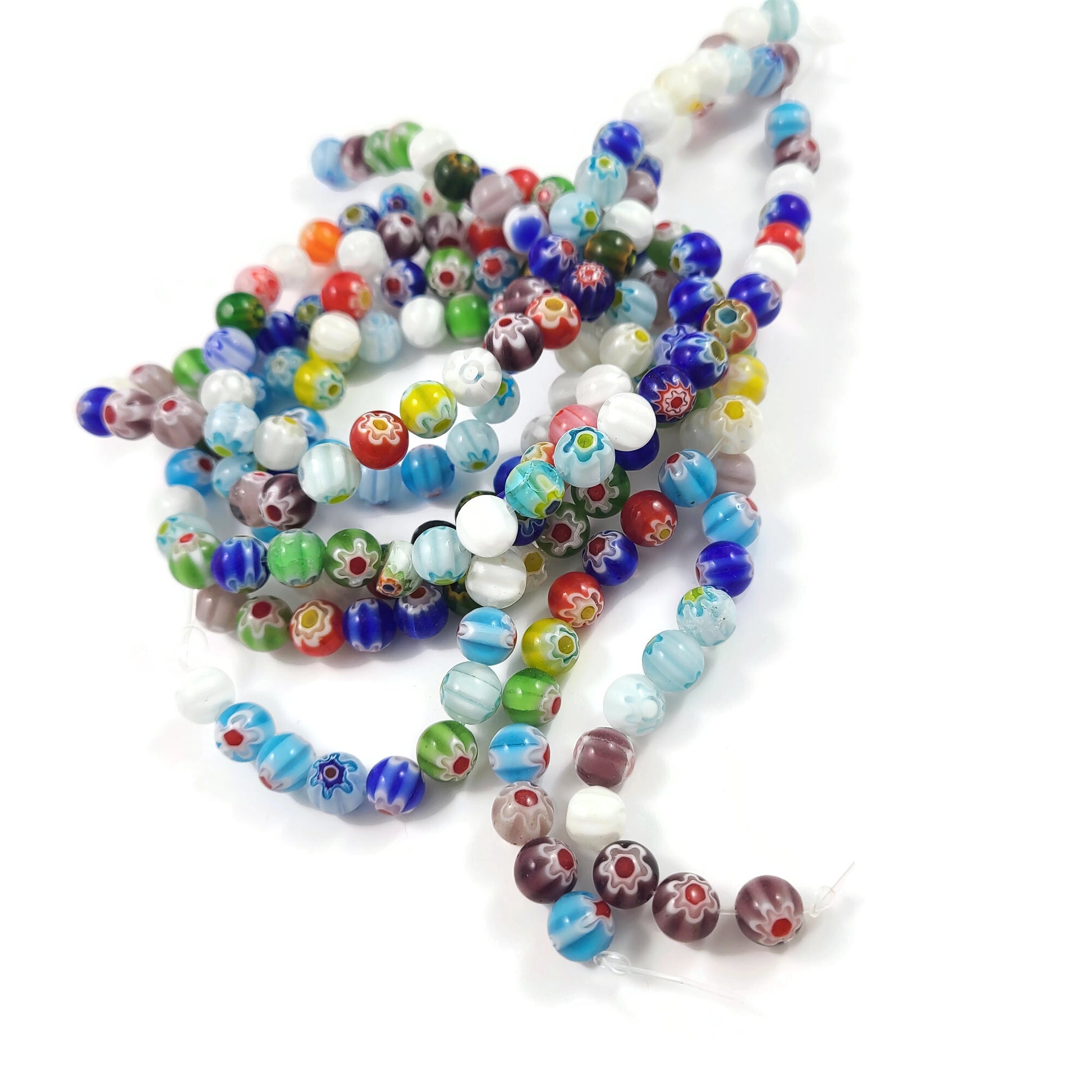 Millefiori glass beads, Assorted mixed colors, 4mm, 6mm, 8mm