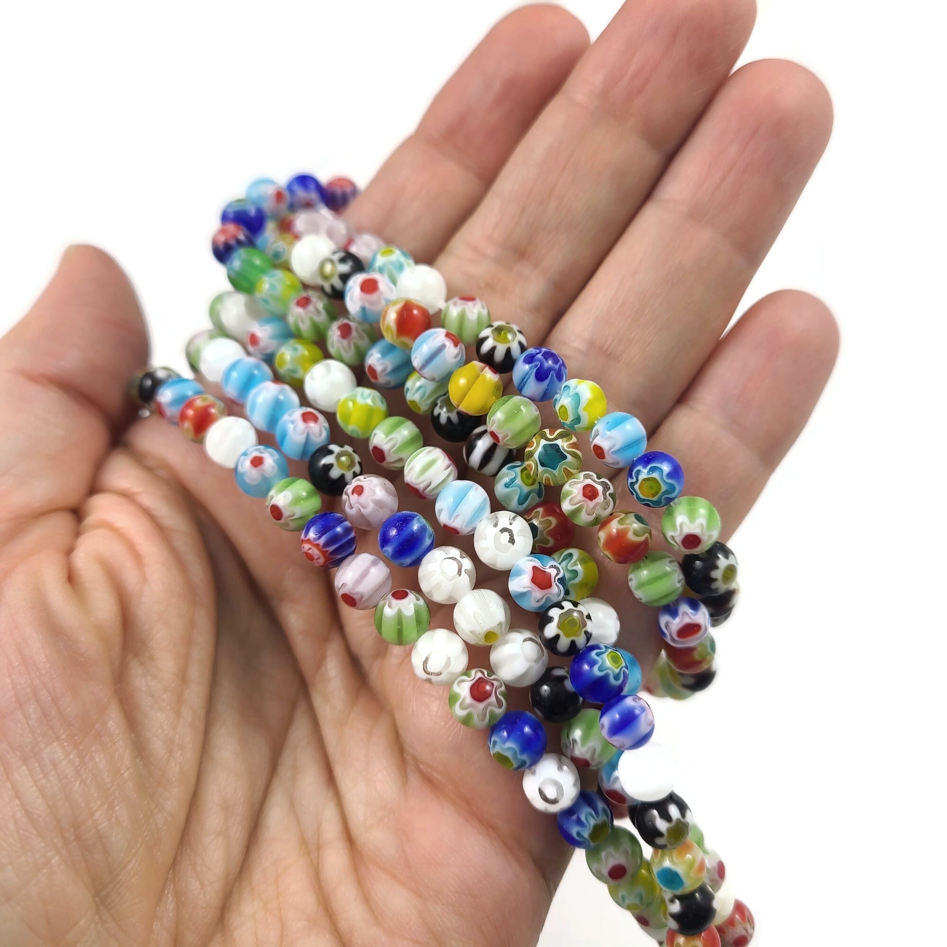 Perles de verre Millefiori, Couleurs mélangées assorties, 4mm, 6mm, 8mm