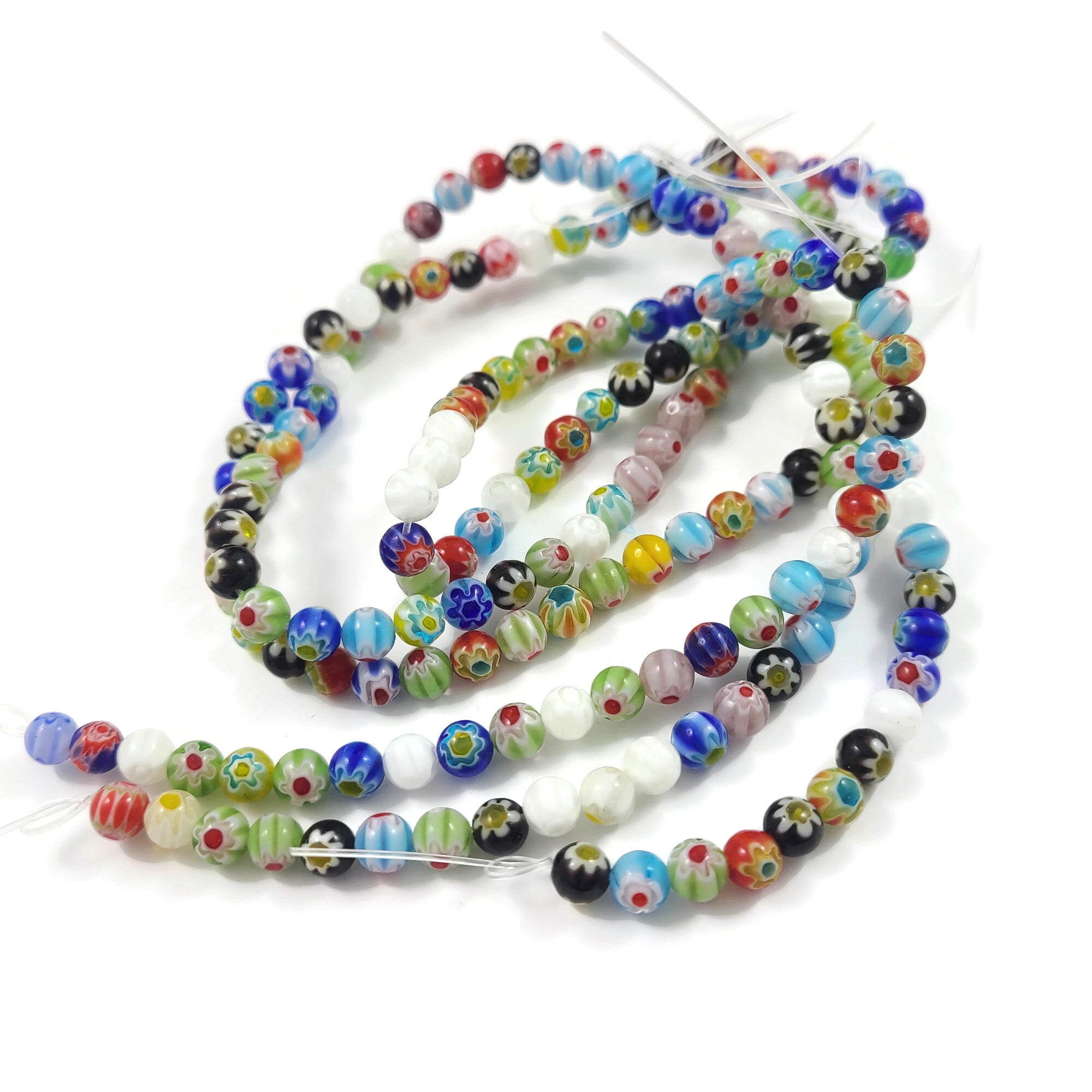 Millefiori glass beads, Assorted mixed colors, 4mm, 6mm, 8mm