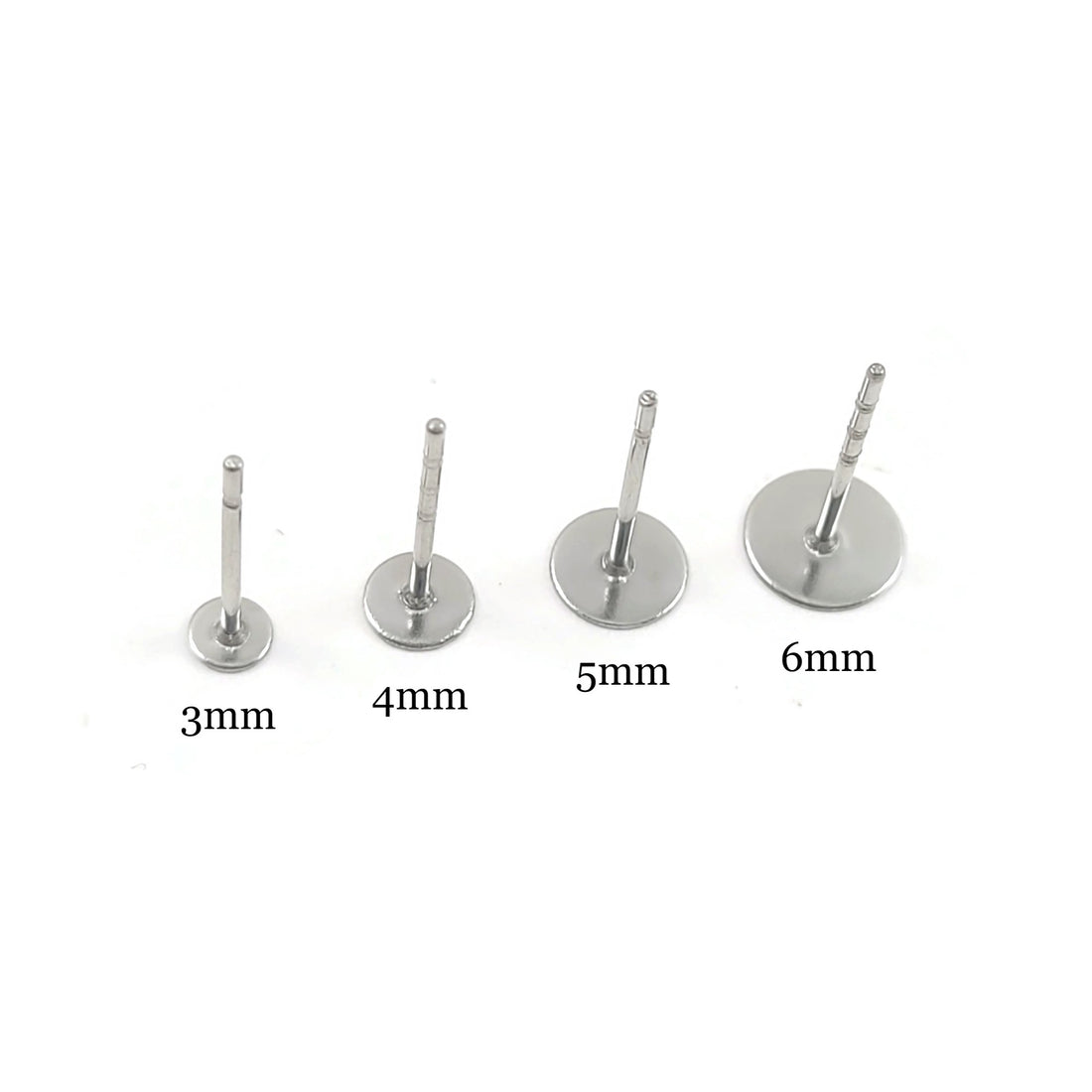 50 Surgical stainless steel earring posts, 3mm, 4mm, 5mm, 6mm