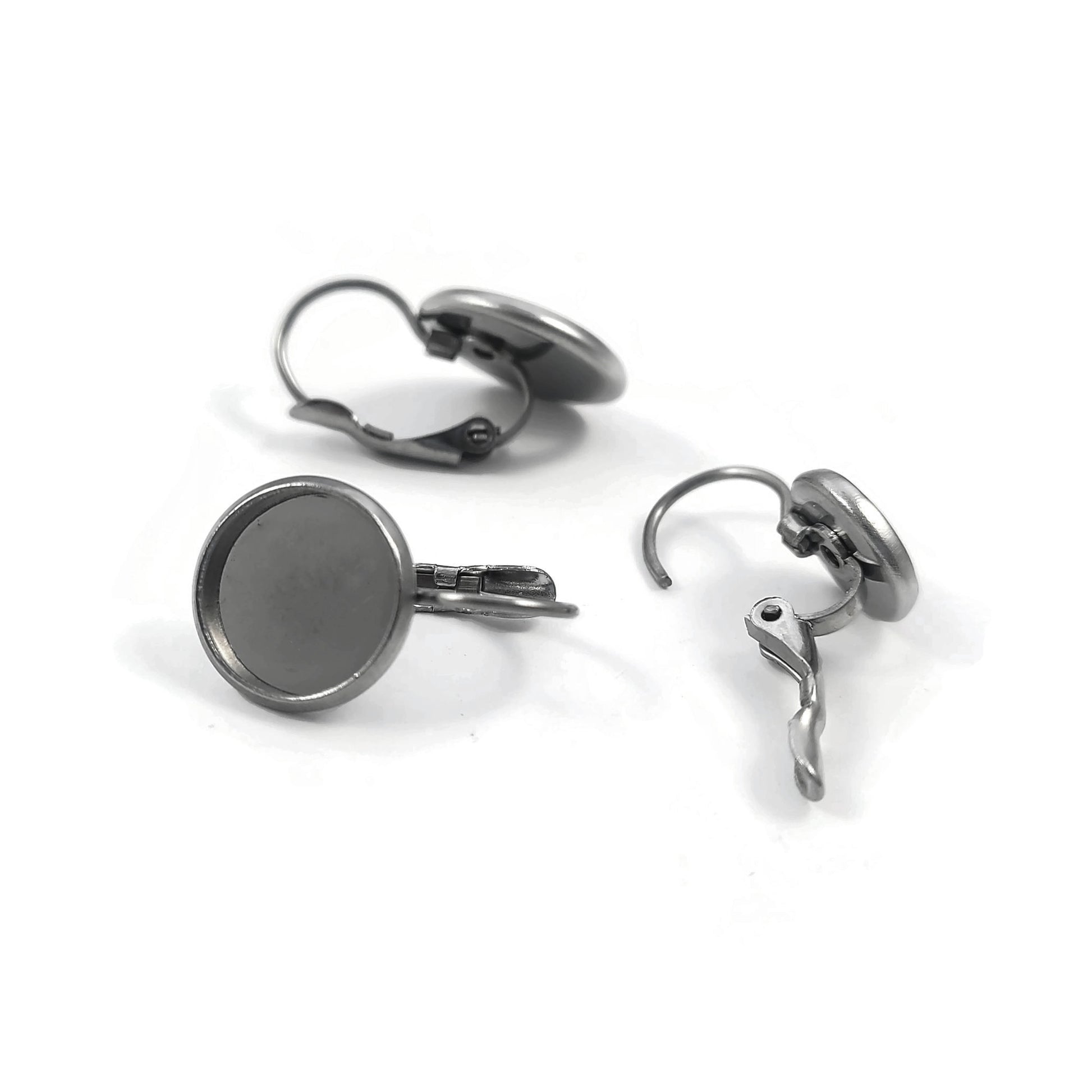 Stainless earring setting lever back, 8mm, 10mm, 12mm