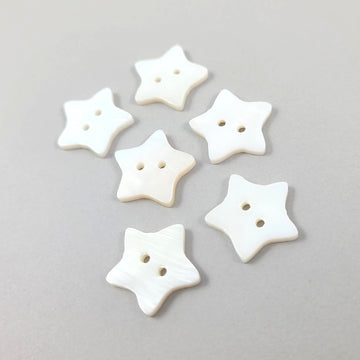 Mother of pearl natural shell buttons 15mm, set of 6 white star sewing buttons