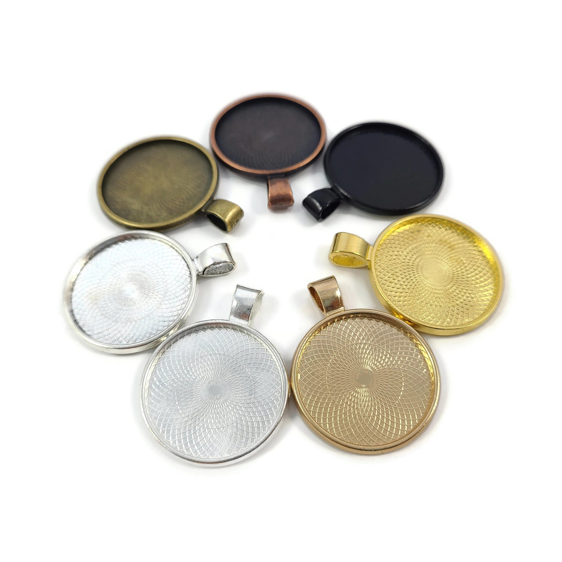 1 Pendant cabochon setting, flat round 25mm tray