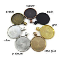 1 Pendant cabochon setting, flat round 25mm tray