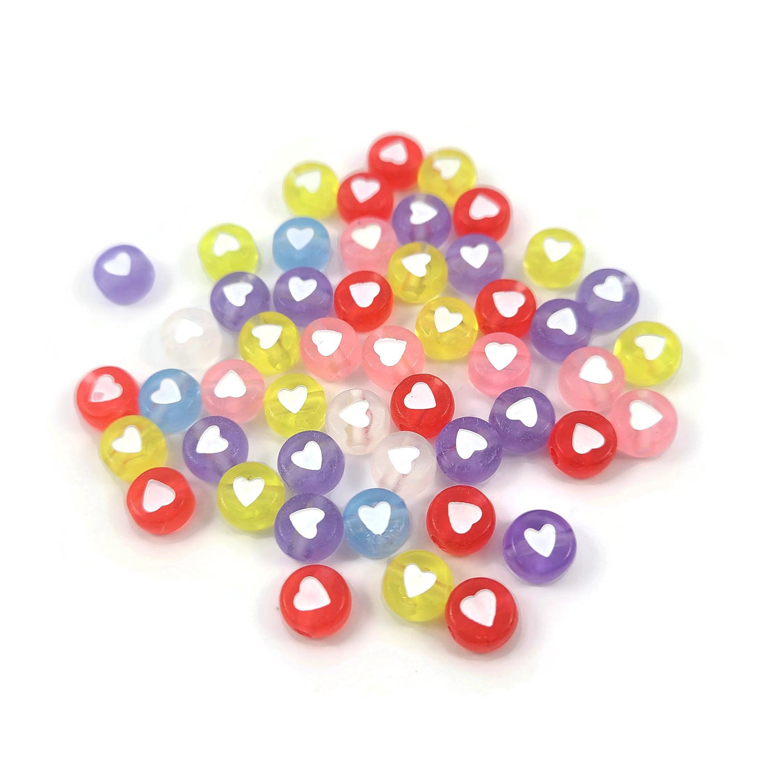 50 Perles transparent avec coeur blanc