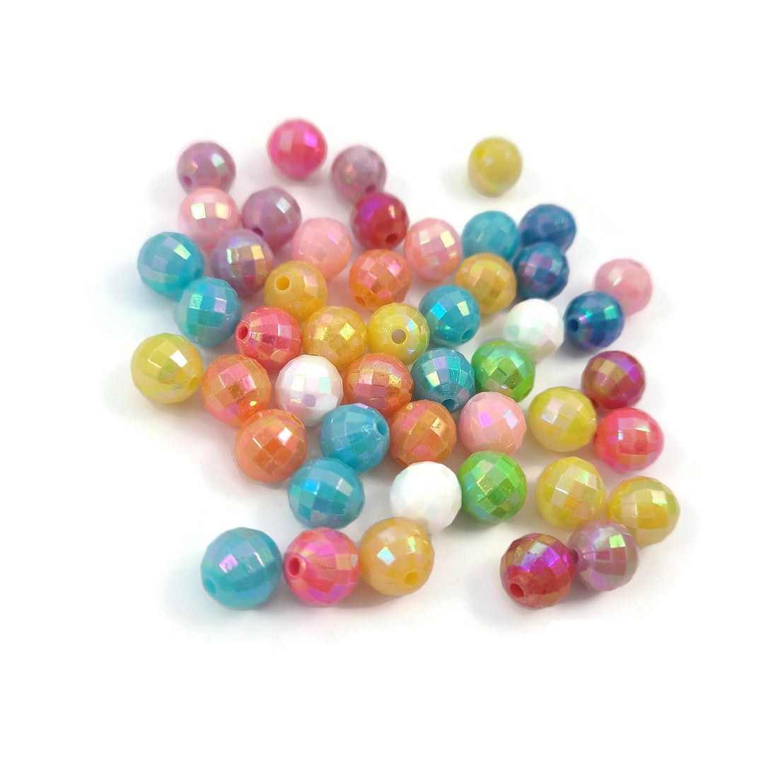 30 perles à facettes nacrées mélangées, Assortiment de perles en plastique de 8mm