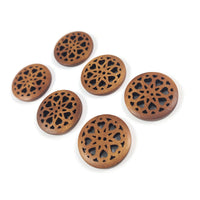 6 boutons de bois naturel avec fleur dentelle 25mm