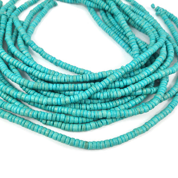 Turquoise coconut beads, 5mm wooden rondelle beads, rustic beads for jewelry making