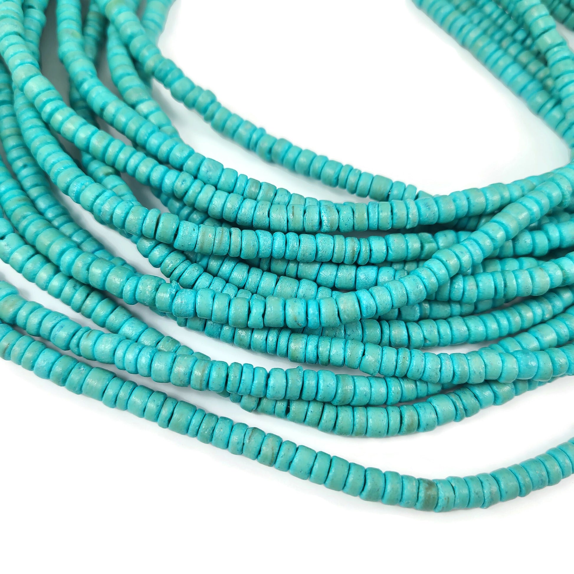 Turquoise coconut beads, 5mm wooden rondelle beads, rustic beads for jewelry making