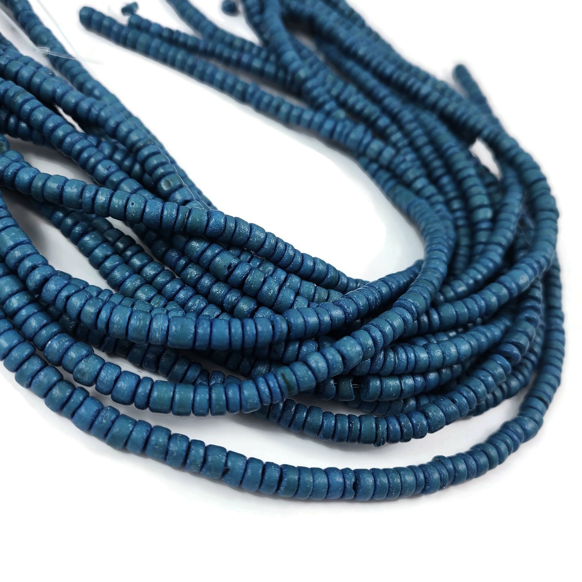 Blue coconut rondelle beads 5mm