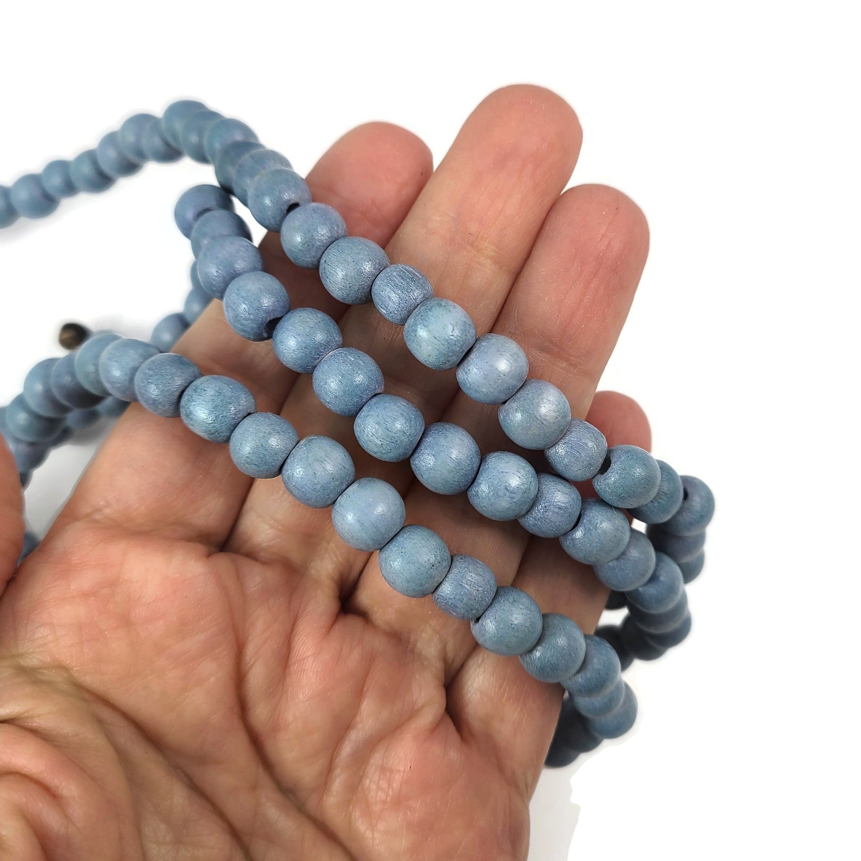 Blue wooden beads, 8mm round, by strand