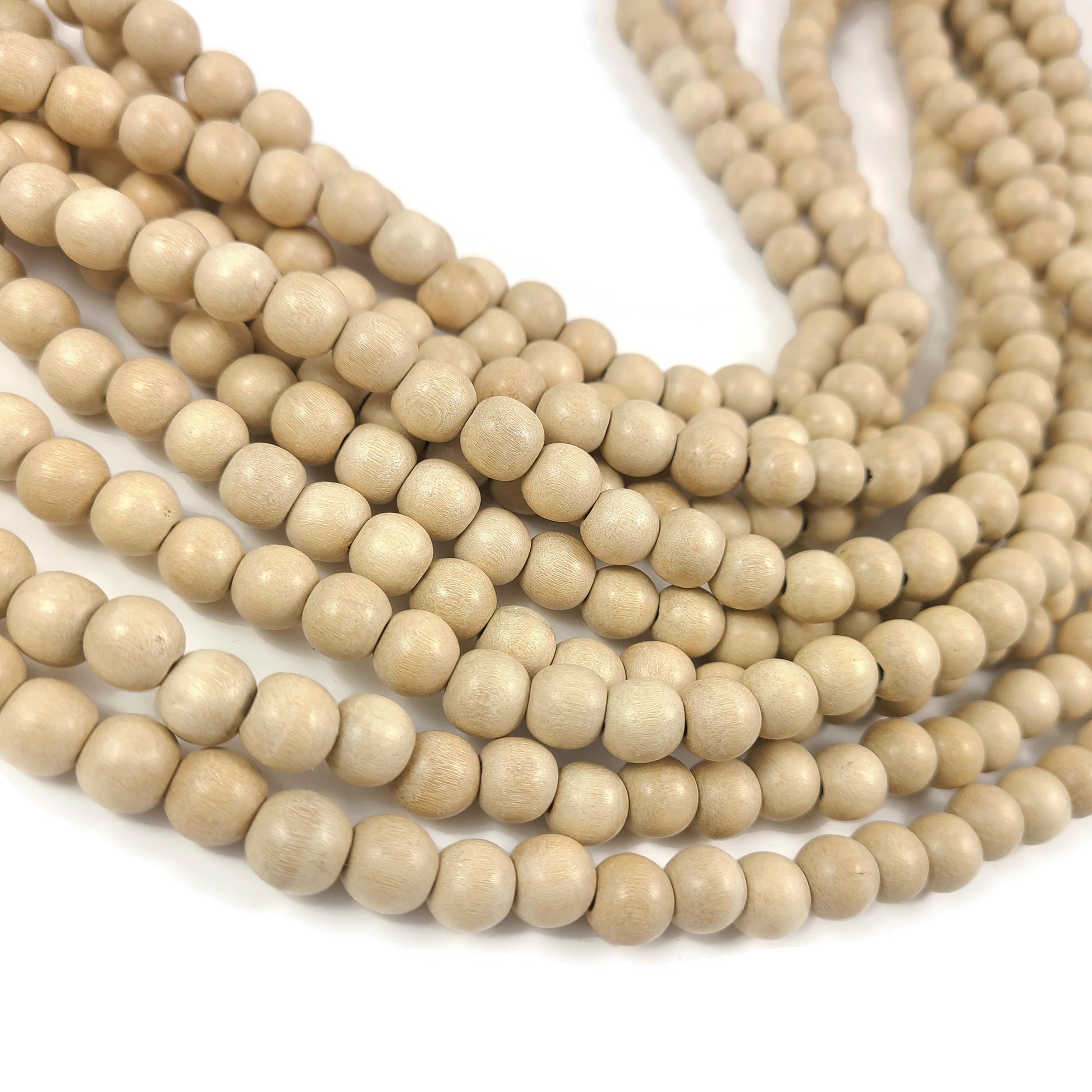 Whitewood 4, 6 or 8mm wood round beads 16 inch strand