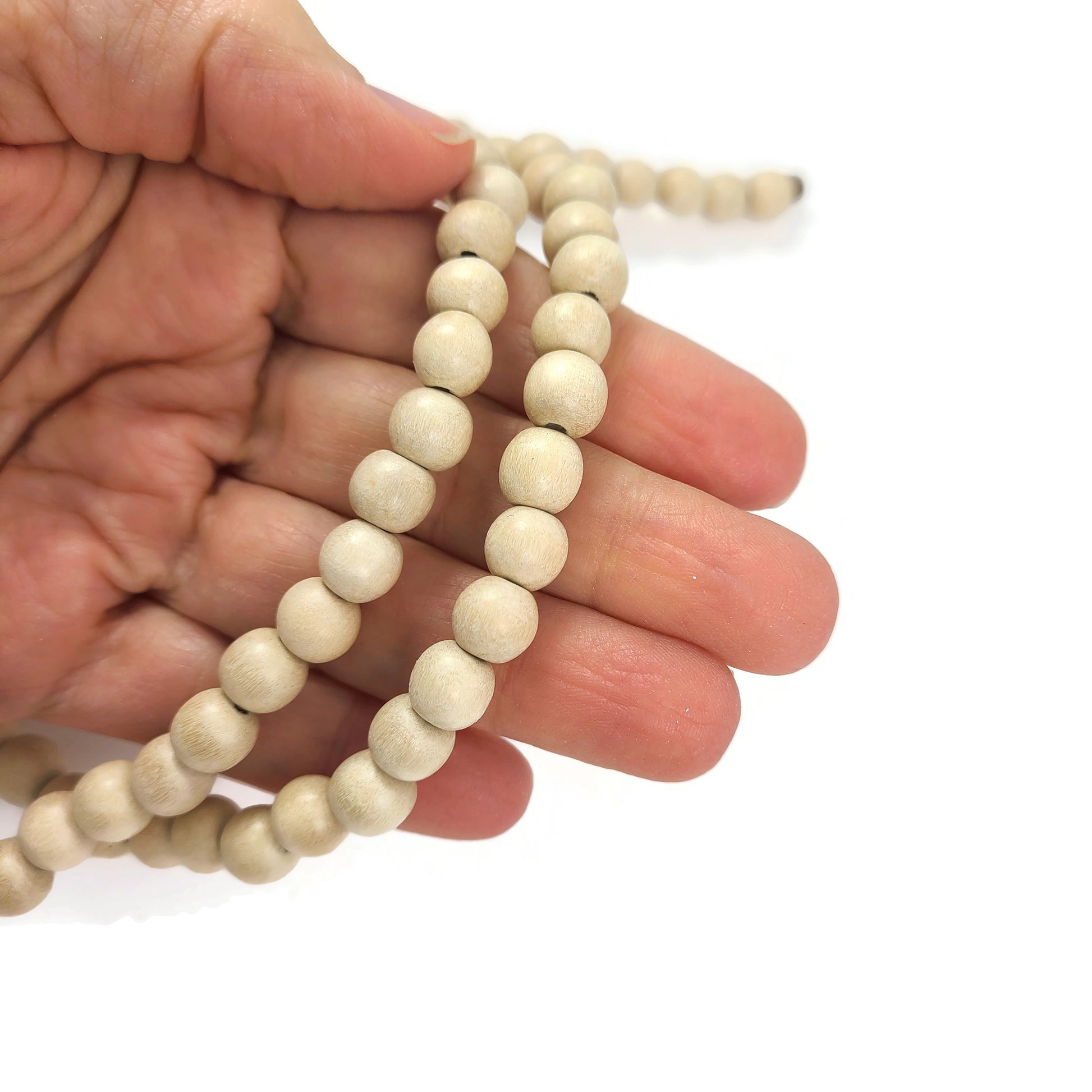 Whitewood 4, 6 or 8mm wood round beads 16 inch strand