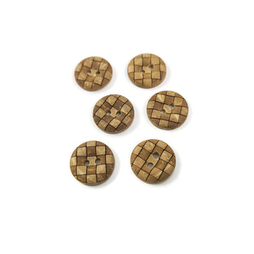 6 Boutons en bois de coco 15mm - Damier
