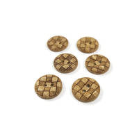 6 Coconut Checkered Carved Buttons 15mm