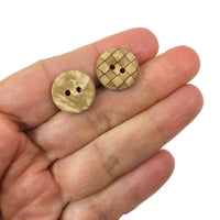 6 Coconut Checkered Carved Buttons 15mm