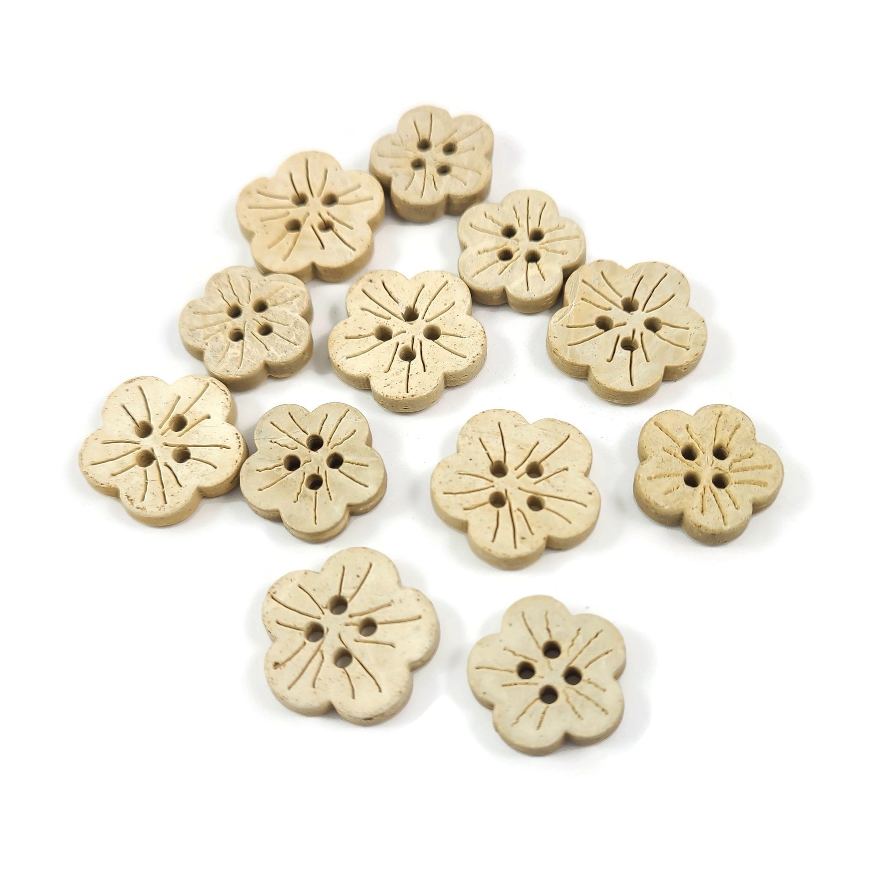 6 Boutons en bois de coco blanc en forme de fleur