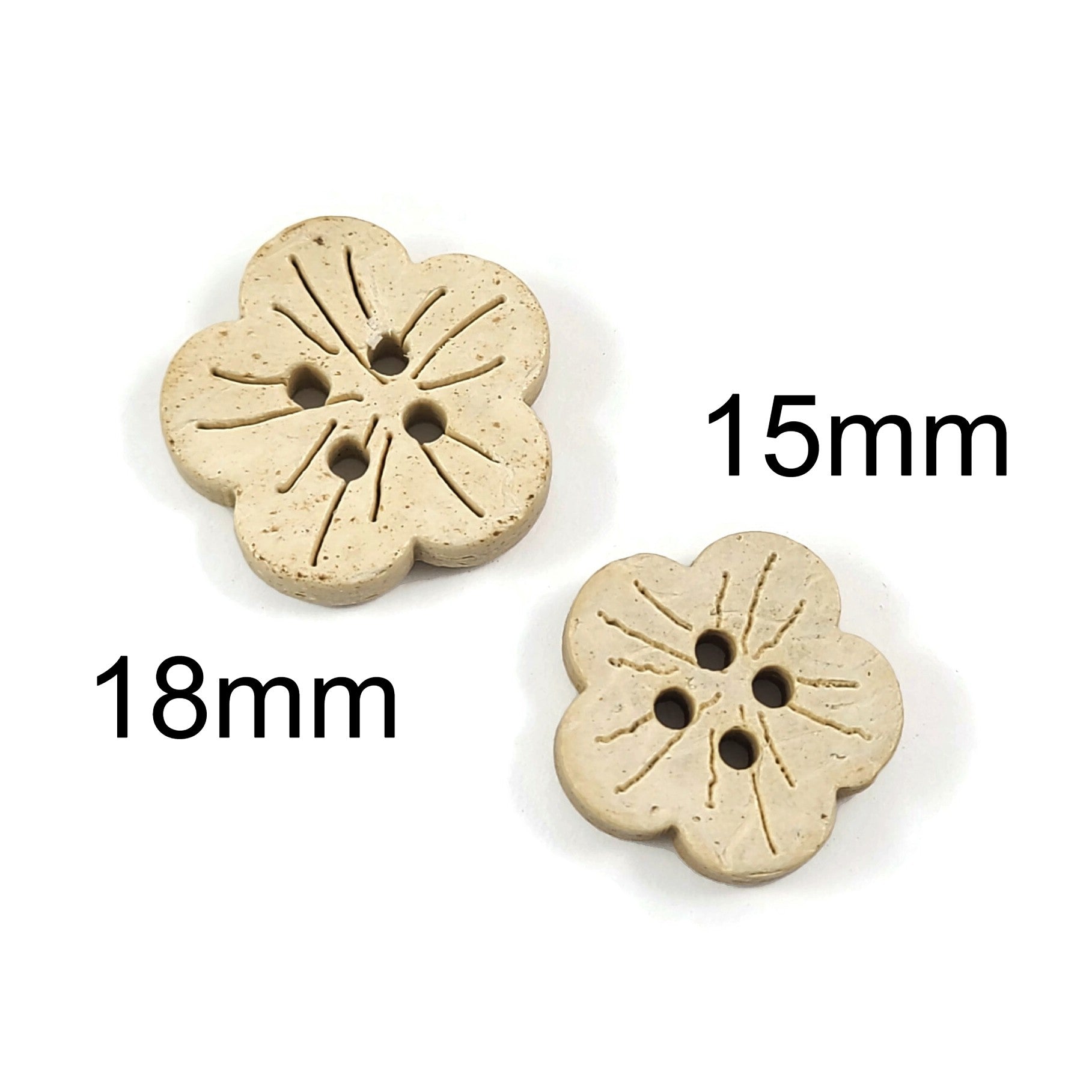 6 Boutons en bois de coco blanc en forme de fleur