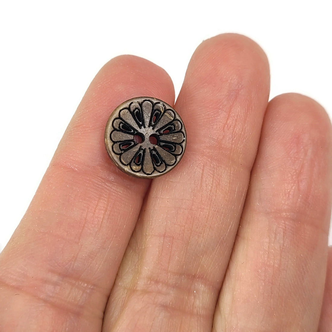 6 rustic carved flower coconut buttons 13mm