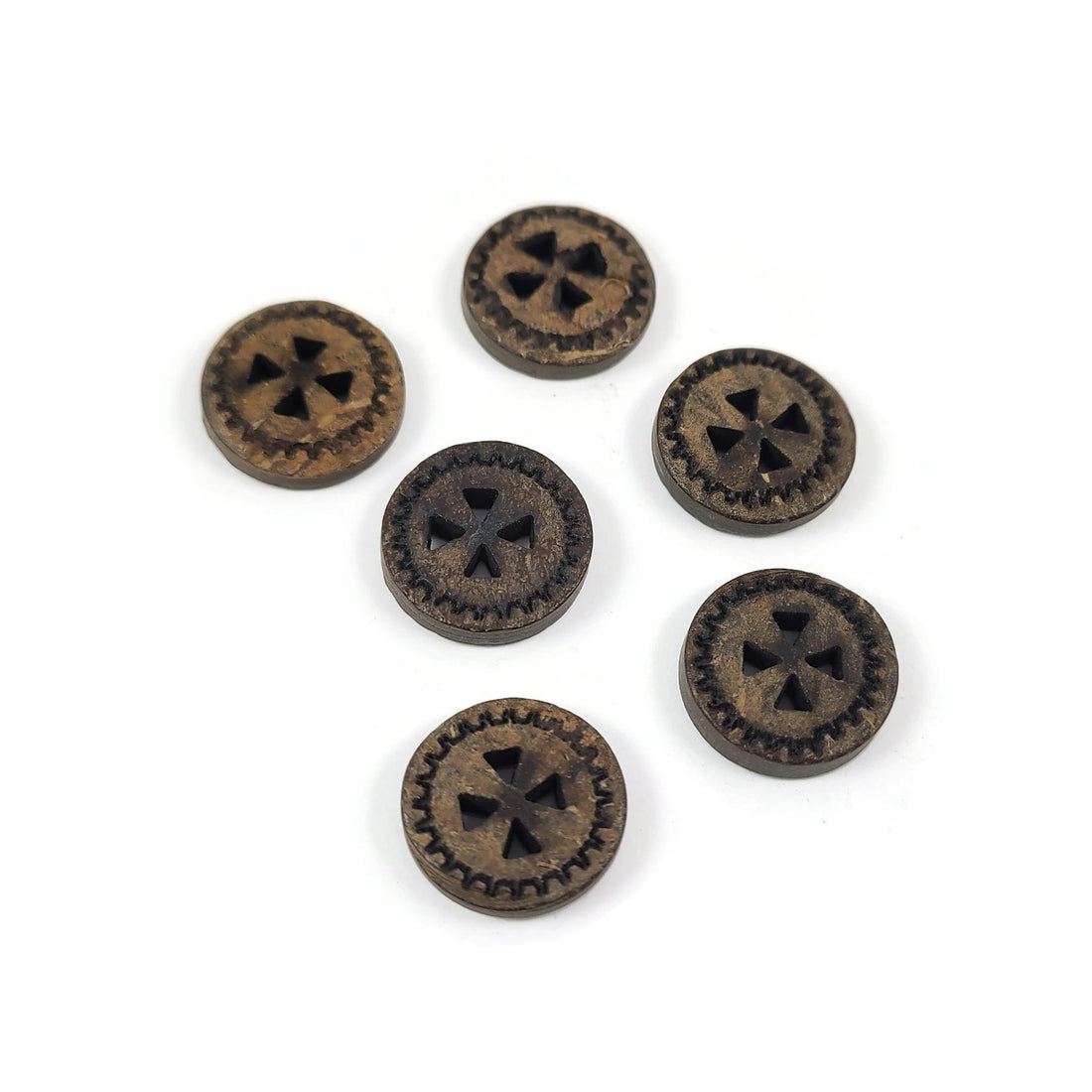 6 rustic coconut buttons 13mm