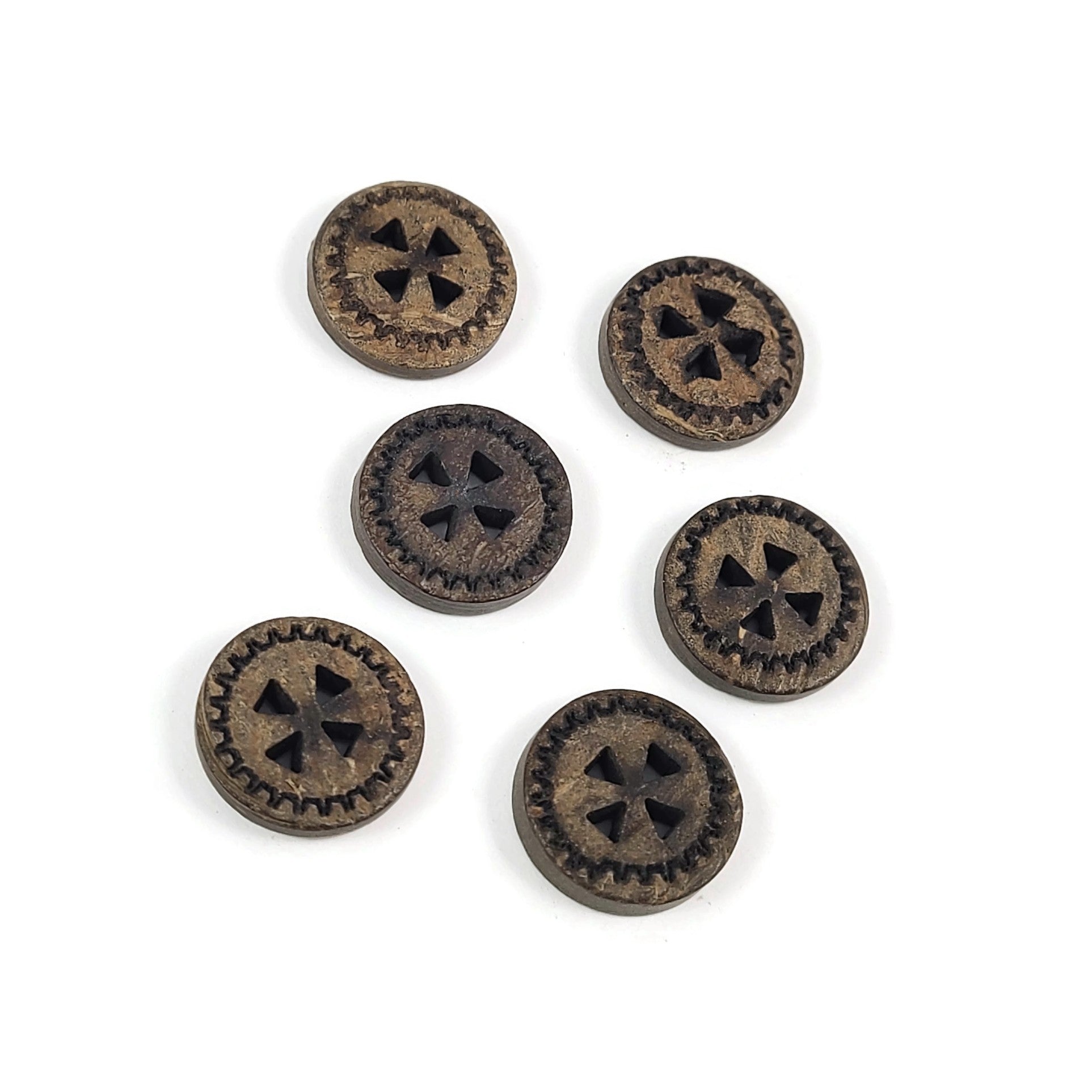 6 boutons rustiques en noix de coco 13mm