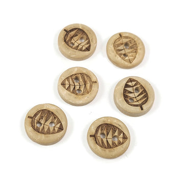 6 Boutons en bois de coco 12mm - Feuille