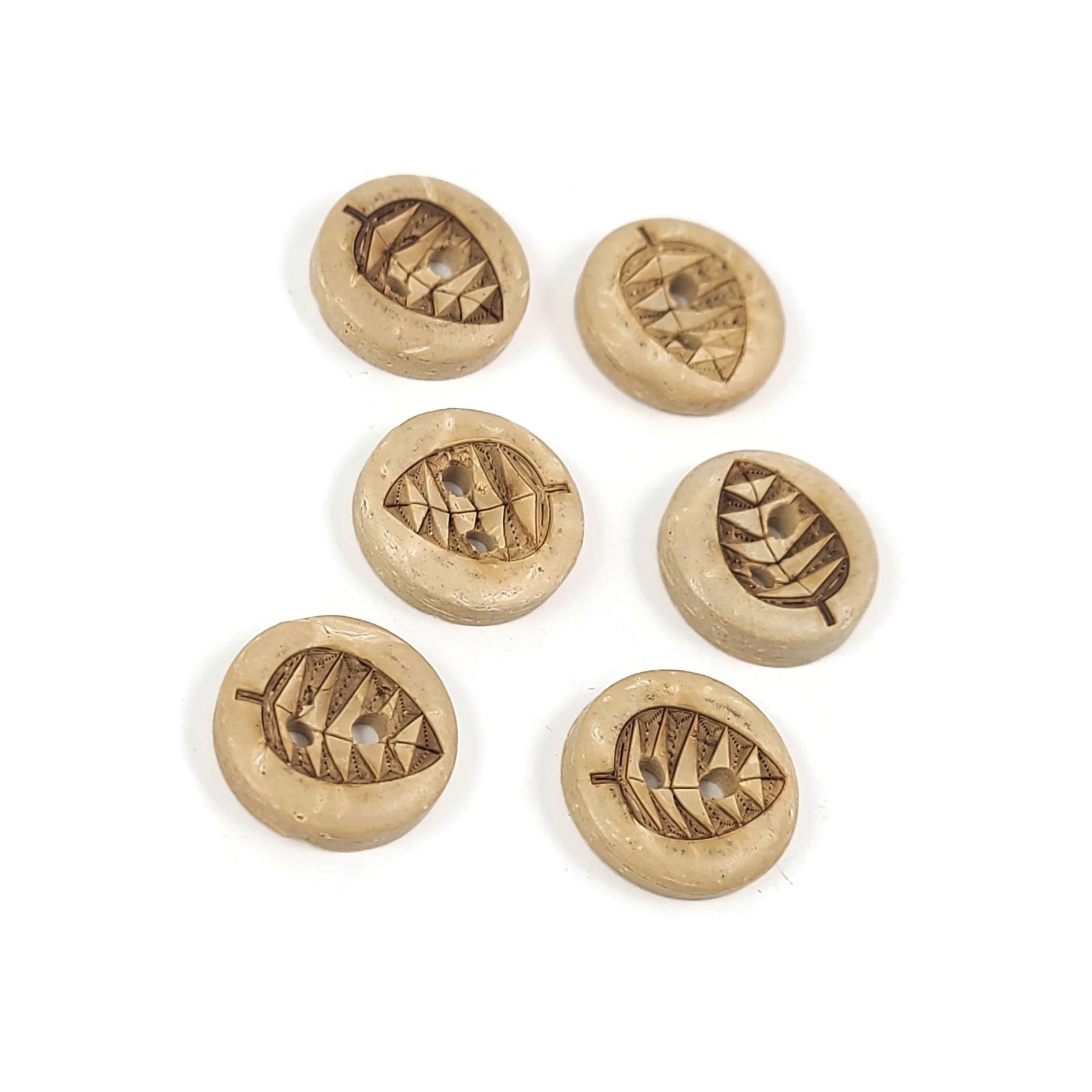 6 Boutons en bois de coco 12mm - Feuille