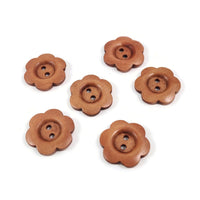 6 Light brown flower wood button 25mm