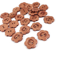 6 boutons de bois brun pâle fleur 25mm